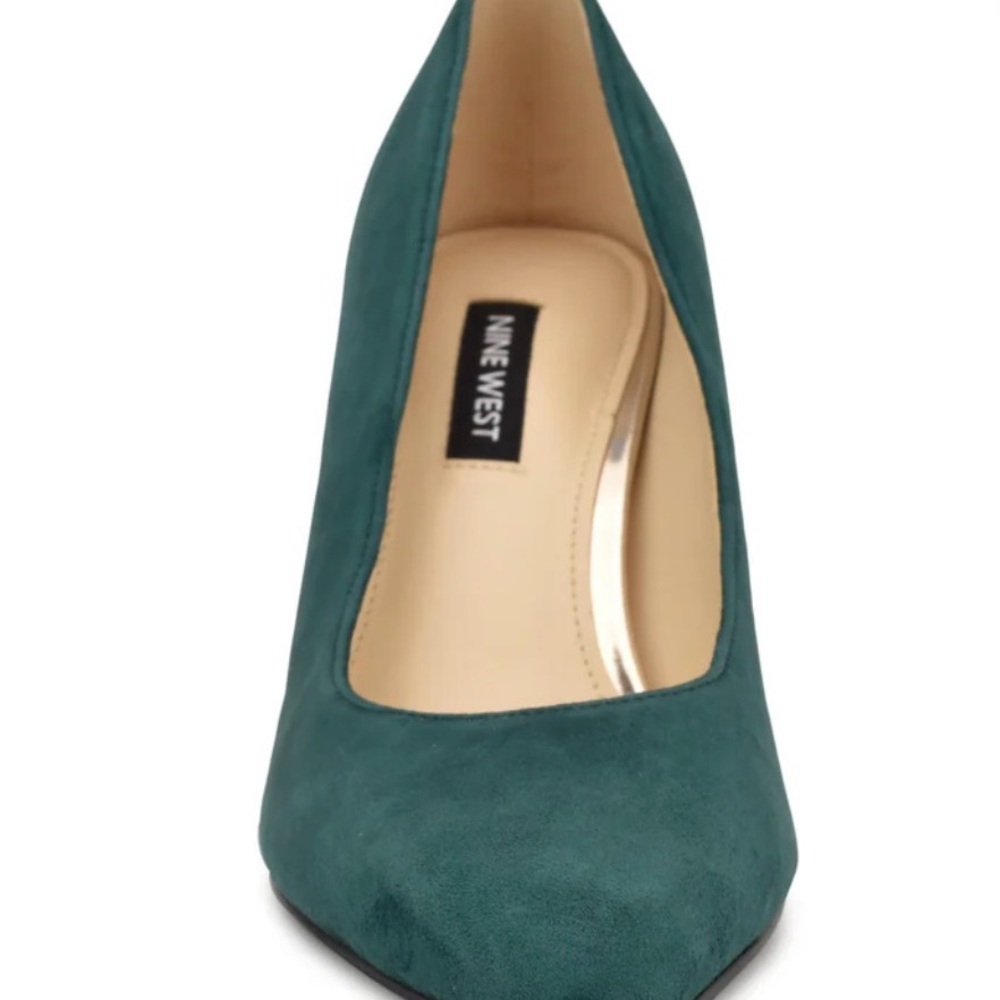 Nine West Monda Dark Green Suede Block Heel Pumps Pointed Toe Size 6